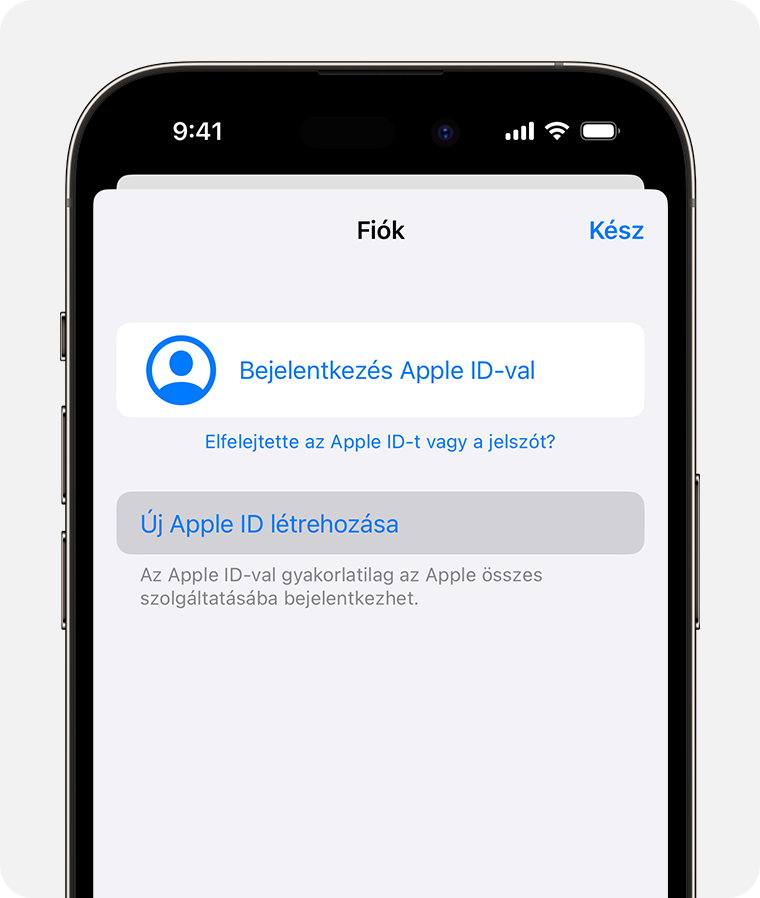 Egy iPhone képernyője, amelyen az Apple ID azonosítóval való bejelentkezésre szolgáló lehetőség látható 