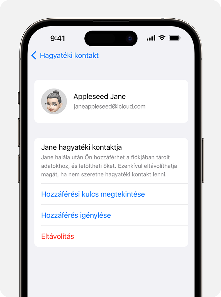 Egy iPhone képernyője, amelyen az látható, hogyan lehet hozzáférést kérni, ha Ön hagyatéki kontakt szeretne lenni