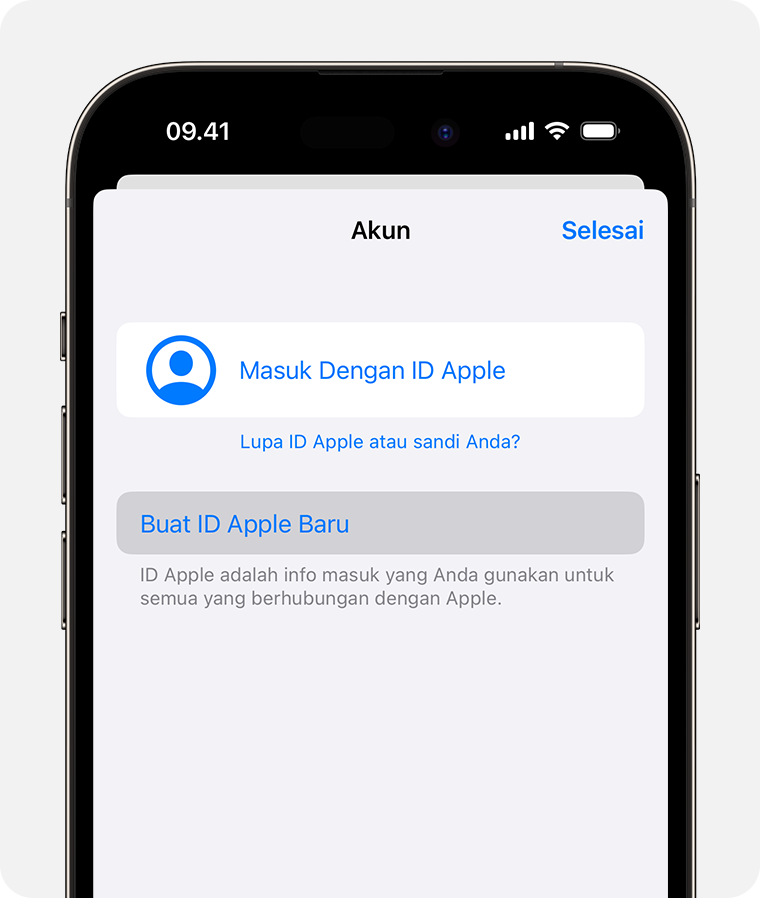 Layar iPhone yang menampilkan pilihan Masuk Dengan ID Apple 