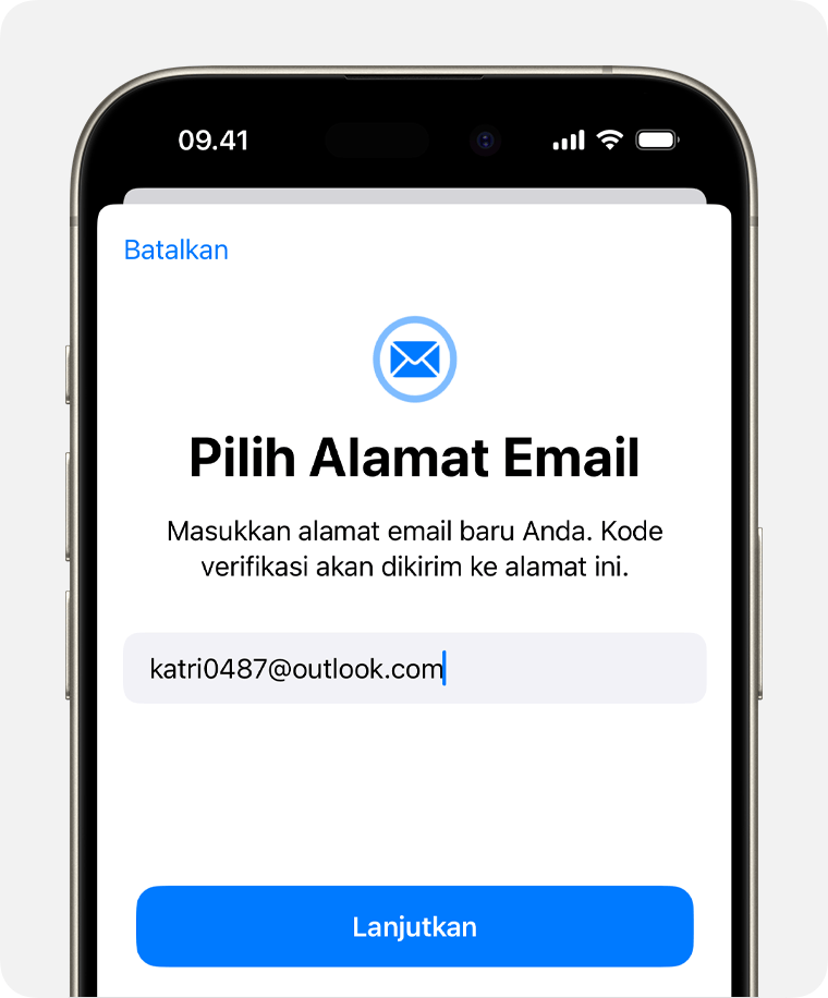 Layar iPhone yang menampilkan cara mengubah alamat email ID Apple