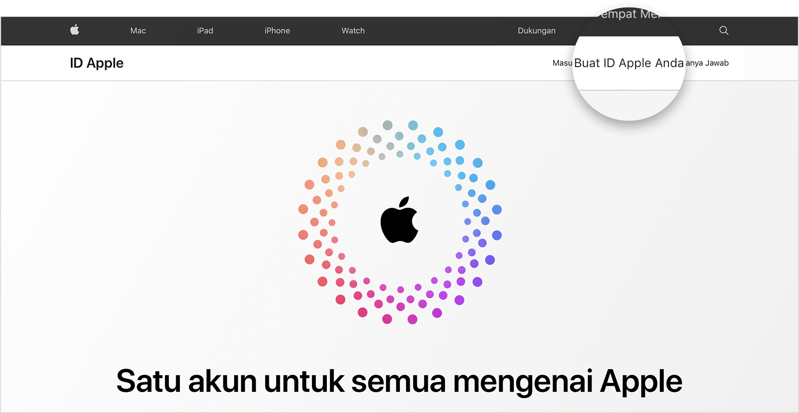 Layar web yang menampilkan tautan Buat ID Apple Anda 