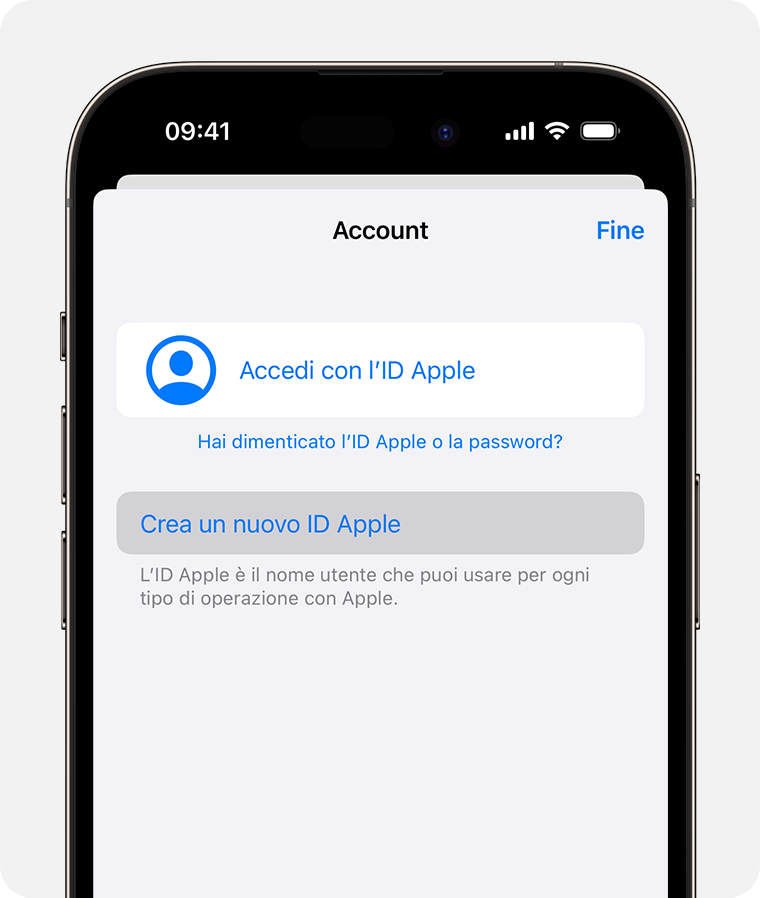 Schermata di iPhone che mostra l'opzione per accedere con l'ID Apple 