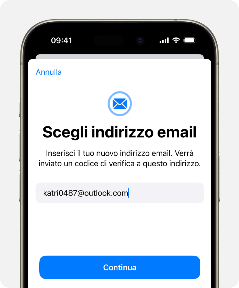 Schermata dell'iPhone che mostra come modificare l'indirizzo email dell'ID Apple