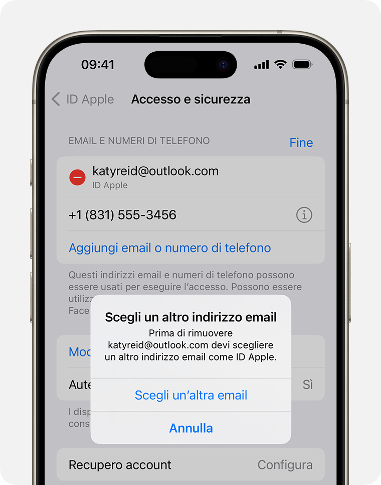 Schermata dell'iPhone che mostra come modificare l'indirizzo email dell'ID Apple 