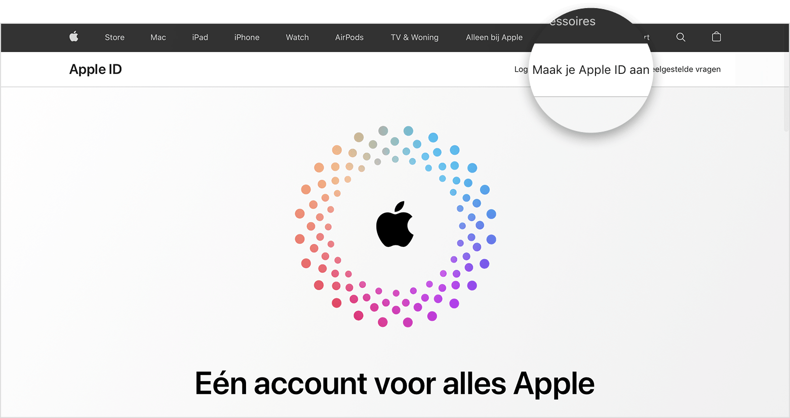 Webscherm met de link 'Maak je Apple ID aan' 