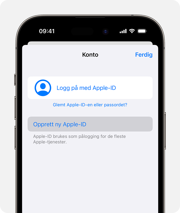 iPhone-skjerm der alternativet Logg på med Apple‑ID vises 