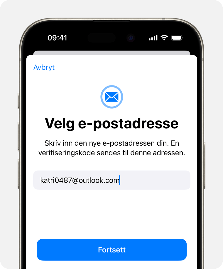 iPhone-skjerm som viser hvordan du endrer e-postadressen for Apple-ID-en din
