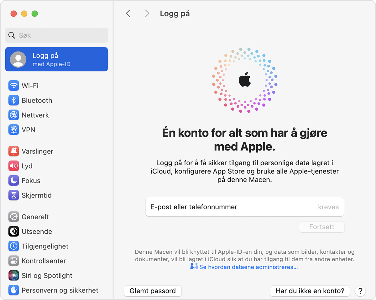 Logg på med Apple-ID-en din på Mac