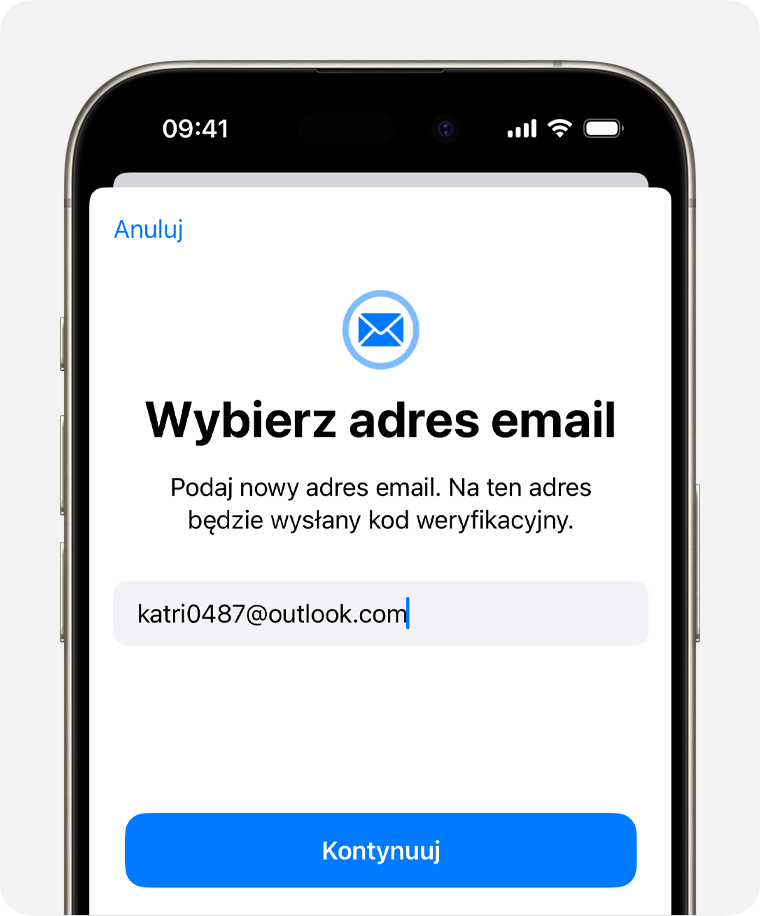 Ekran iPhone’a pokazujący, jak zmienić adres e-mail powiązany z identyfikatorem Apple ID