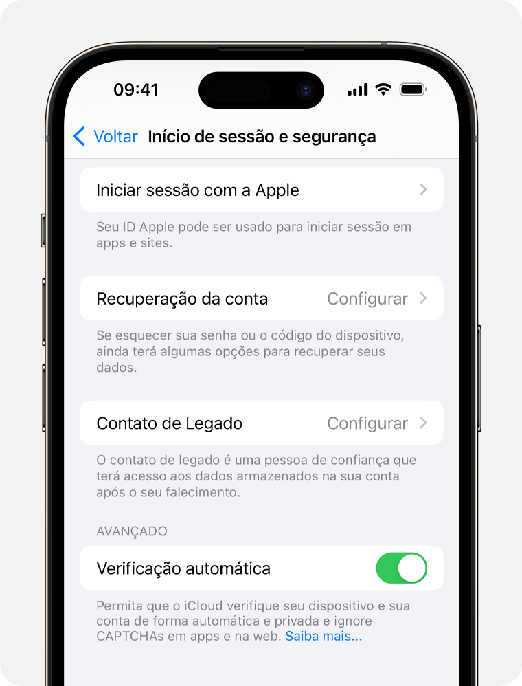 Tela do iPhone mostrando as etapas para ver os apps usados com "Iniciar sessão com a Apple"