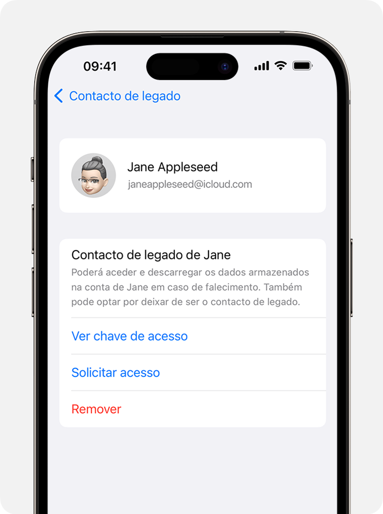  Ecrã do iPhone a mostrar como pedir acesso para se tornar um contacto de legado