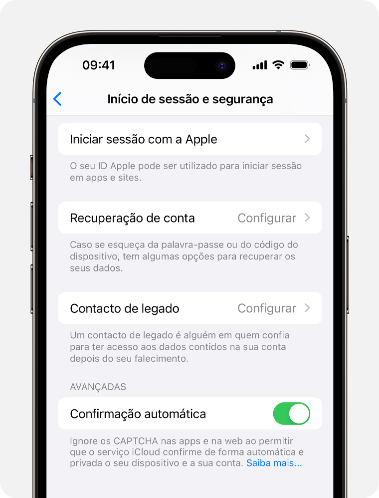 Ecrã do iPhone a mostrar os passos para ver as apps que está a utilizar com a funcionalidade Iniciar sessão com a Apple
