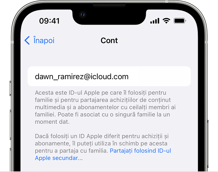 Share using secondary Apple ID is in blue text.