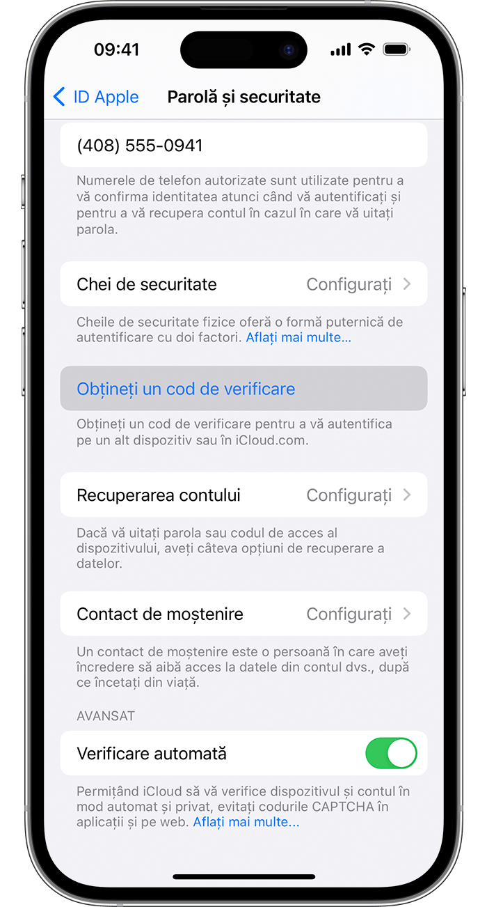 Pe iPhone, atinge Obțineți codul de verificare