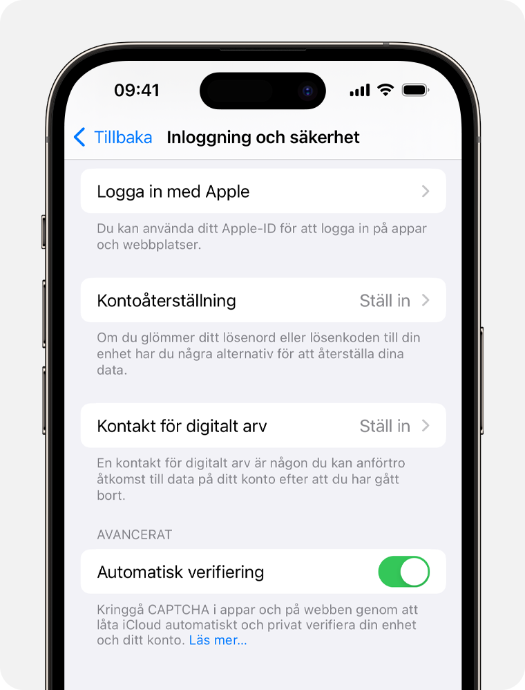 iPhone-skärm som visar stegen för att se apparna du använder med Logga in med Apple