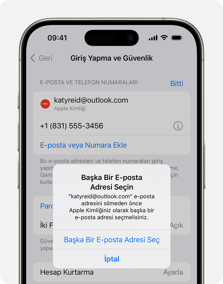 Apple Kimliği e-posta adresinizi nasıl değiştireceğinizi gösteren iPhone ekranı 