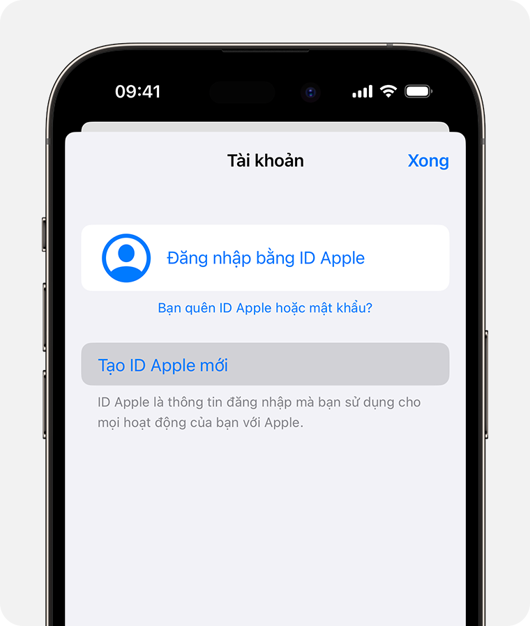 Màn hình iPhone hiển thị tùy lựa chọn nhằm Đăng nhập vày ID Apple 
