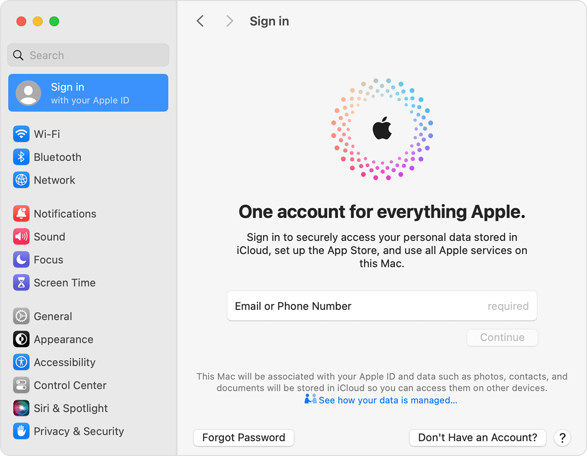 Sign in with your Apple ID on Mac