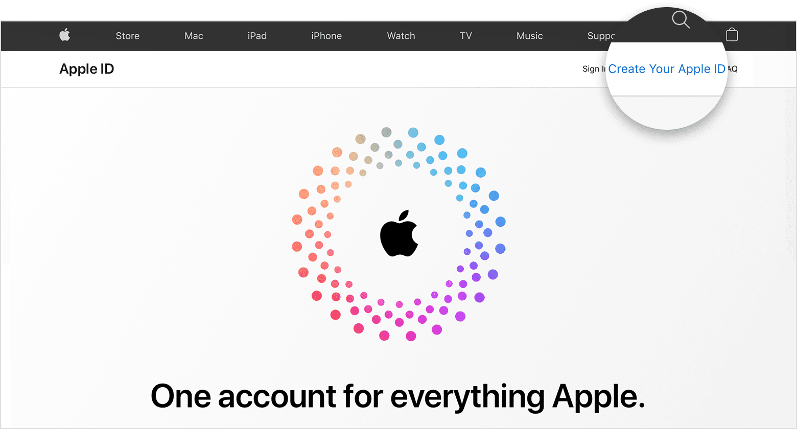 Web screen showing the link for Create your Apple ID 