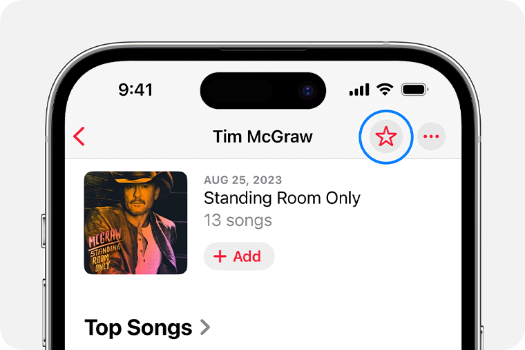 iPhone showing an artist being added as a favourite
