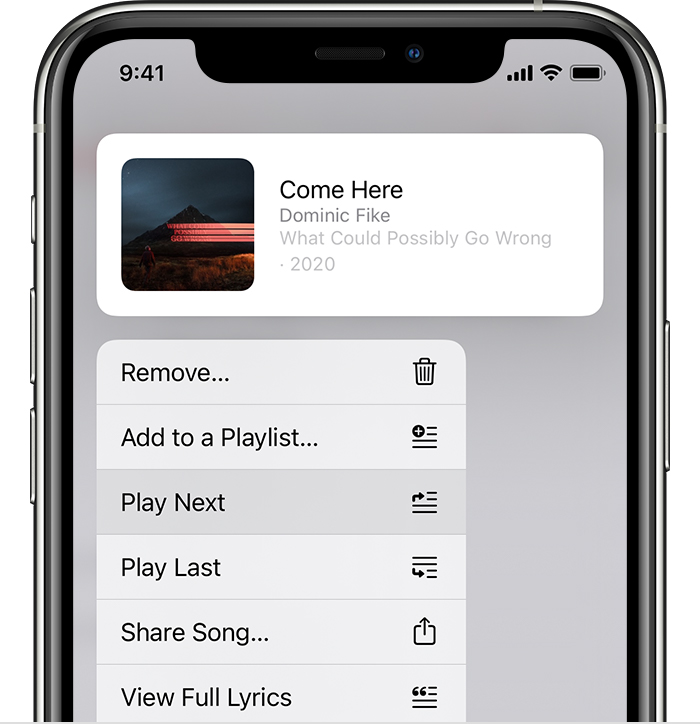 „iPhone“, kurio ekrane rodoma daina, pasirinkta leisti toliau