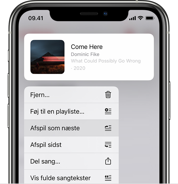 iPhone viser en sang, der er valgt til at blive afspillet næste gang