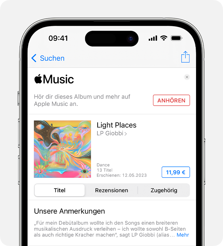 Auf dem iPhone wird der Preis neben einem Album in der iTunes Store-App angezeigt