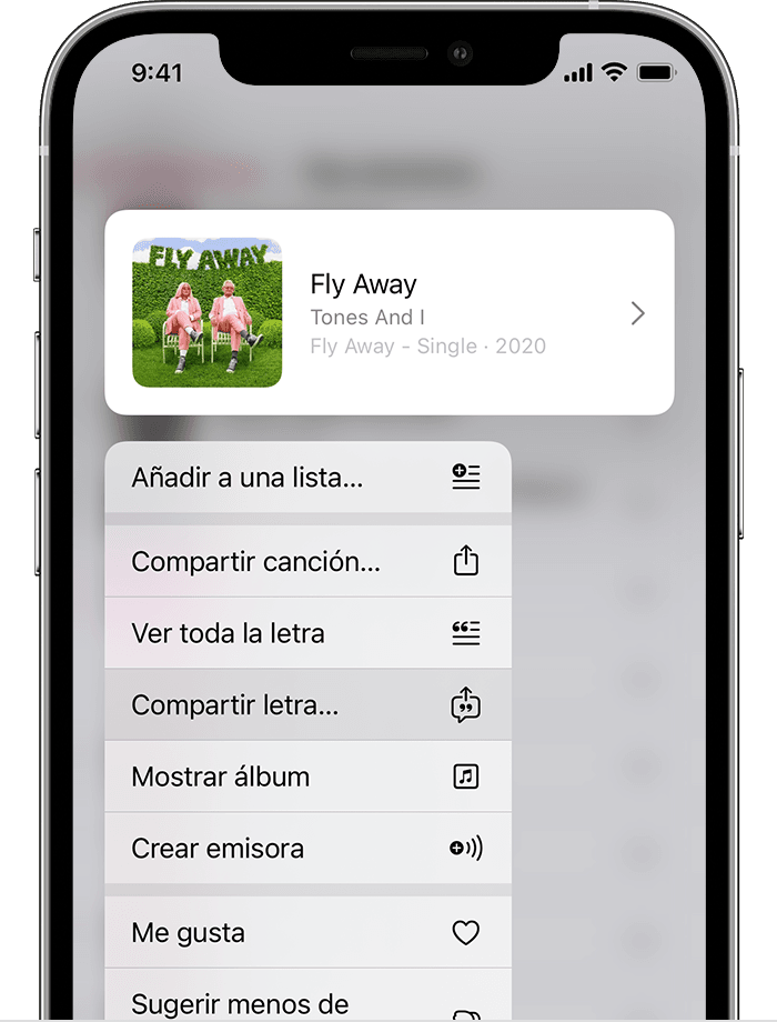 Imagen de un iPhone que muestra la opción para compartir la letra
