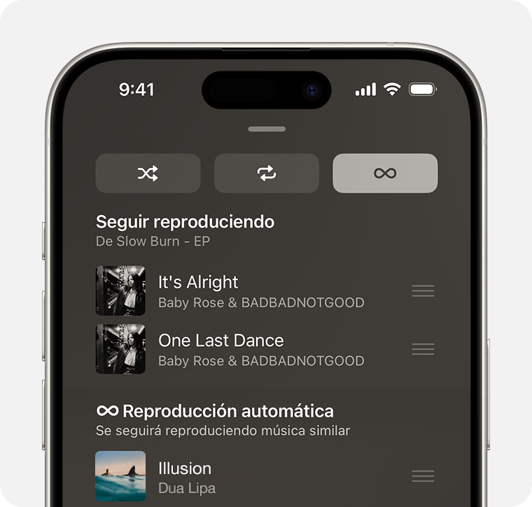 iPhone en el que se muestra el botón Reproducción automática en la pantalla Siguiente.