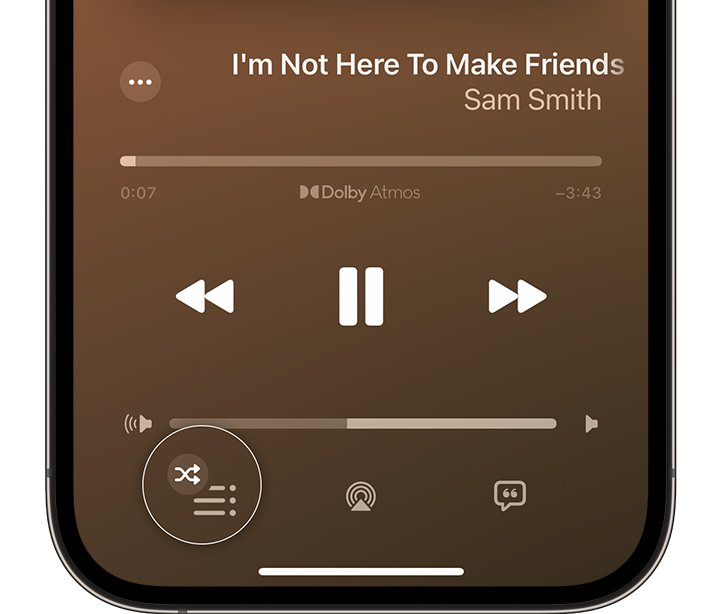 iPhone שרואים בו את הלחצן 'הבא בתור' ביישום Apple Music