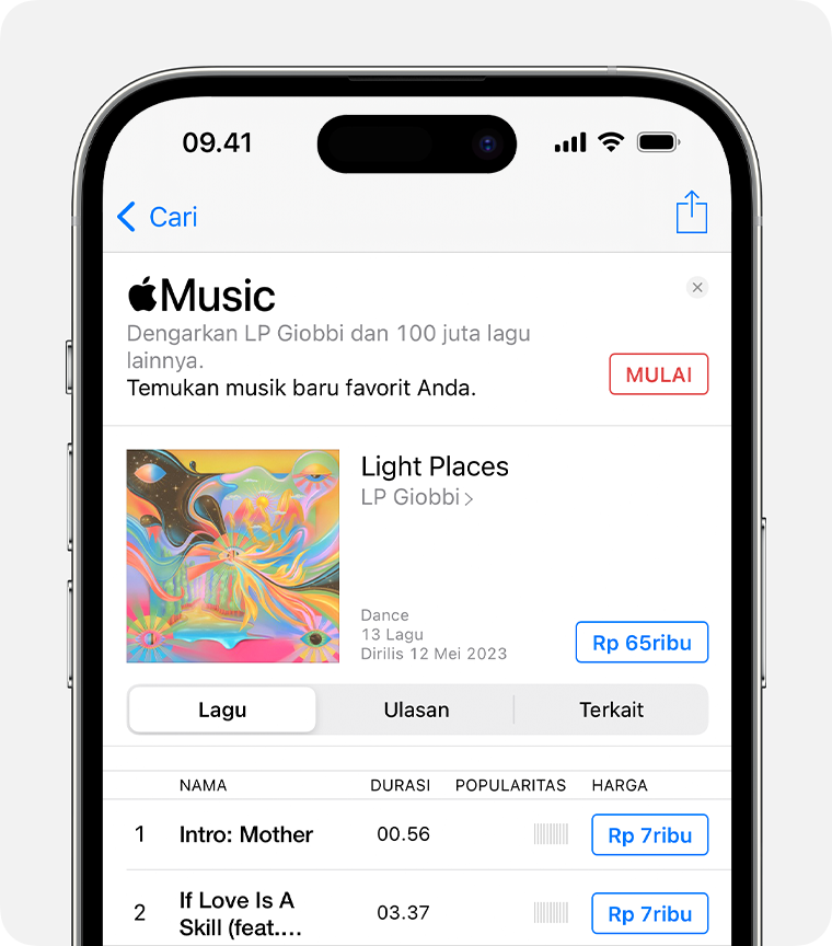 iPhone menampilkan harga di samping album, di app iTunes Store