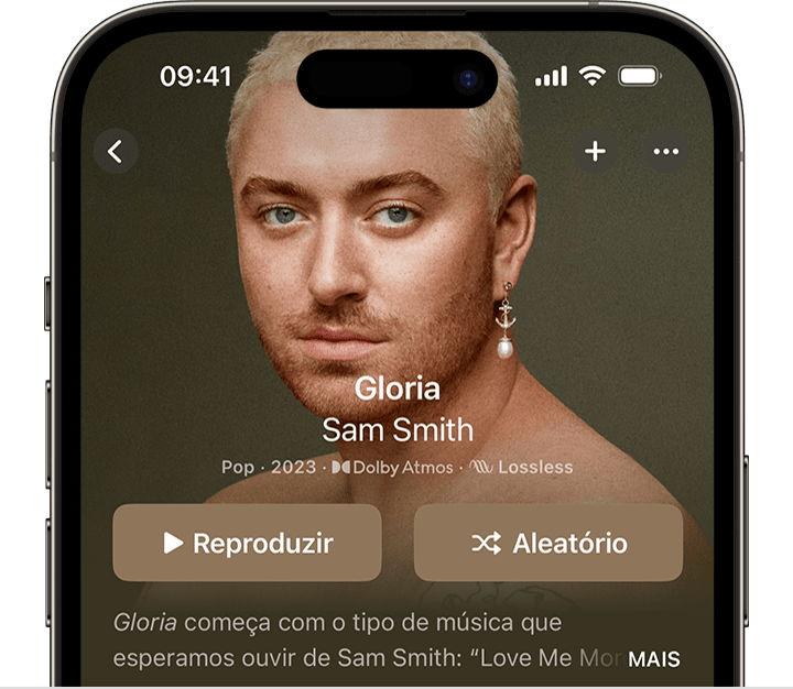 iPhone mostrando o botão Aleatório na parte superior de um álbum no app Apple Music