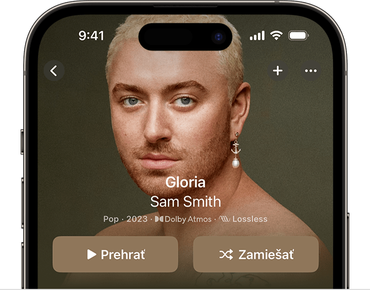 iPhone so zobrazeným tlačidlom Zamiešať v hornej časti zobrazenia albumu v apke Apple Music