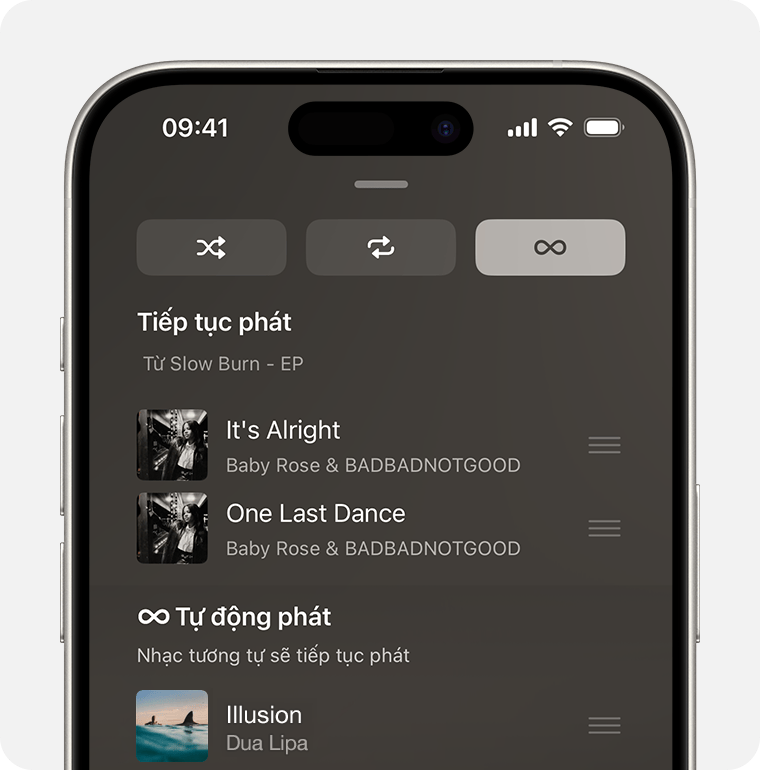 iPhone hiển thị nút Tự động phát trên màn hình Sẽ phát tiếp theo