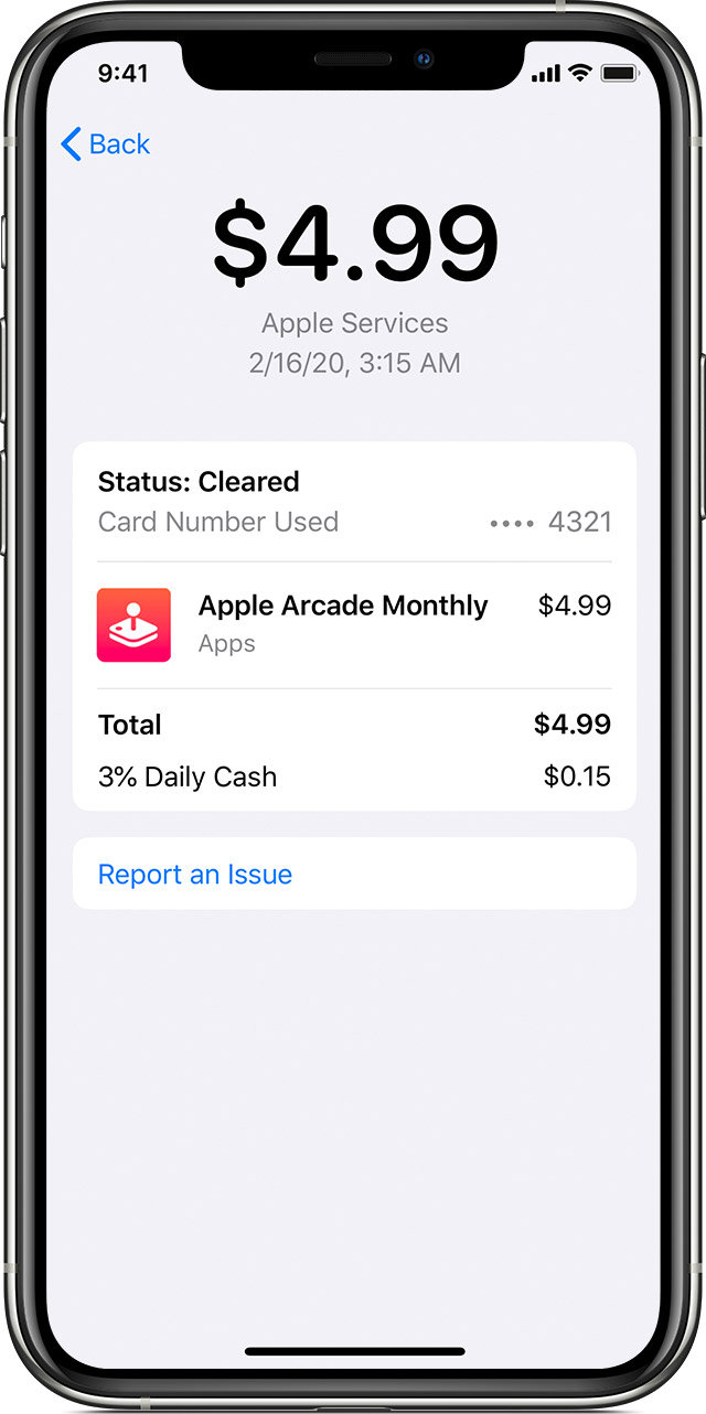 ios13-iphone-11pro-wallet-apple-card-services-transaction-detail-report-issue-screen