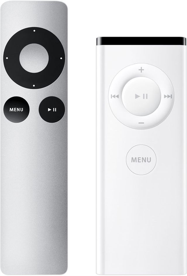 Apple Remote (aluminium) sendes med Apple TV (2. og 3. generation) og Apple Remote (hvid) sendes med Apple TV (1. generation).