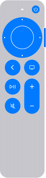 La télécommande Siri Remote (2e génération) ou Apple TV Remote (2e génération) est dotée d’un bouton d’alimentation et d’un clickpad.