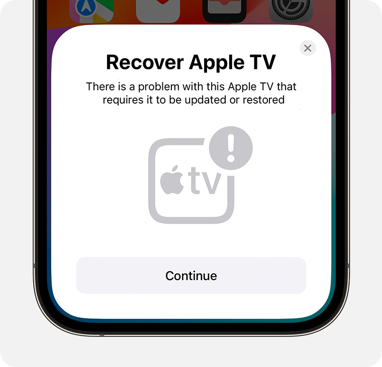 The Recover Apple TV notification on iPhone