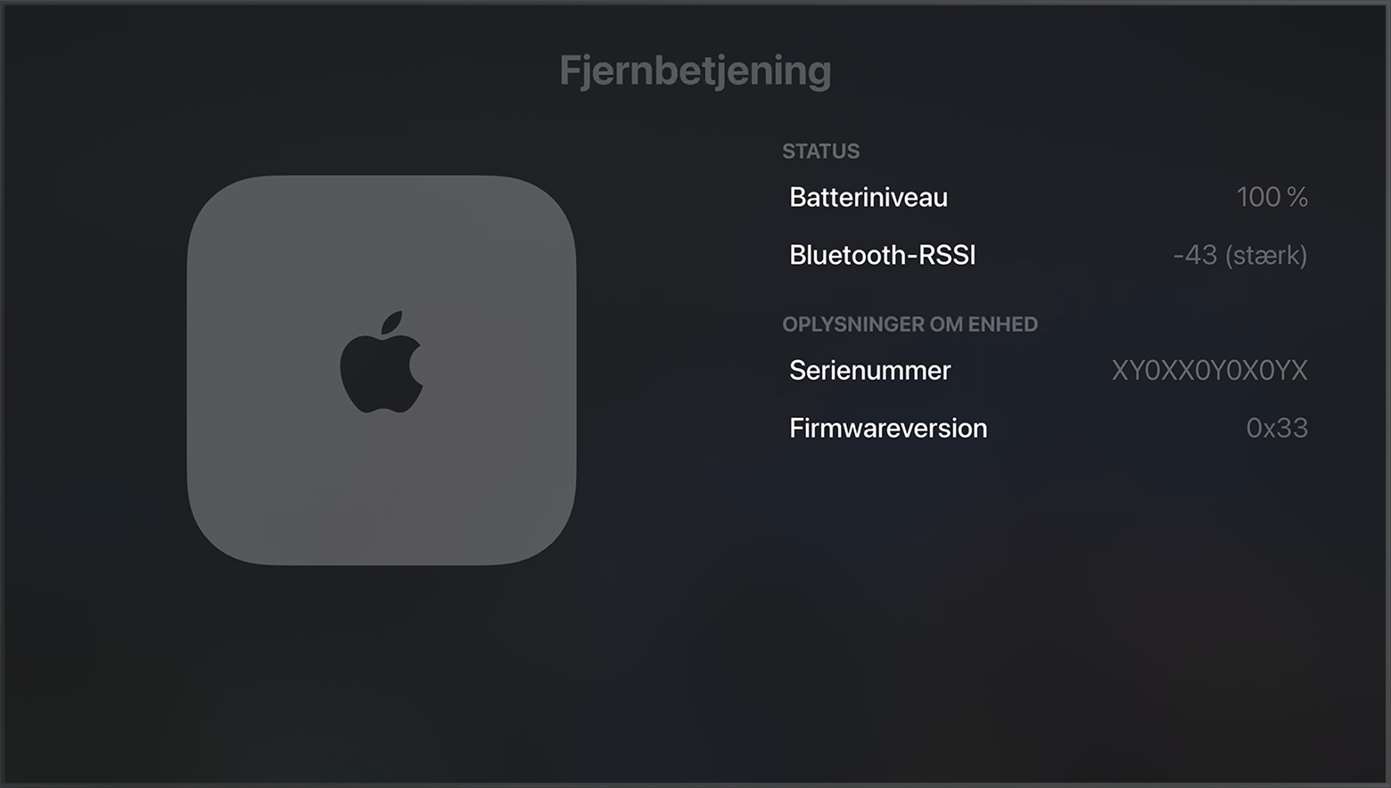 Bluetooth RSSI i Apple TV-indstillingerne viser Bluetooth-signalstyrken