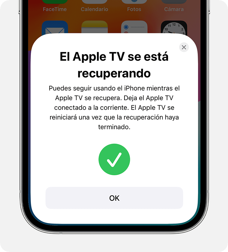 Notificación de recuperación de Apple TV en curso en el iPhone