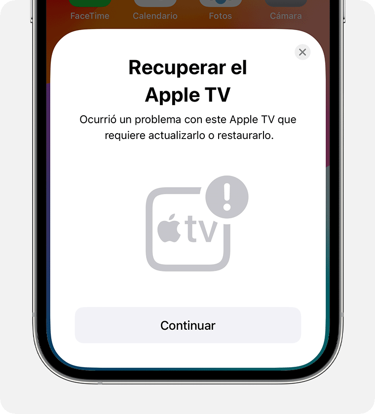 La notificación Recuperar Apple TV en el iPhone