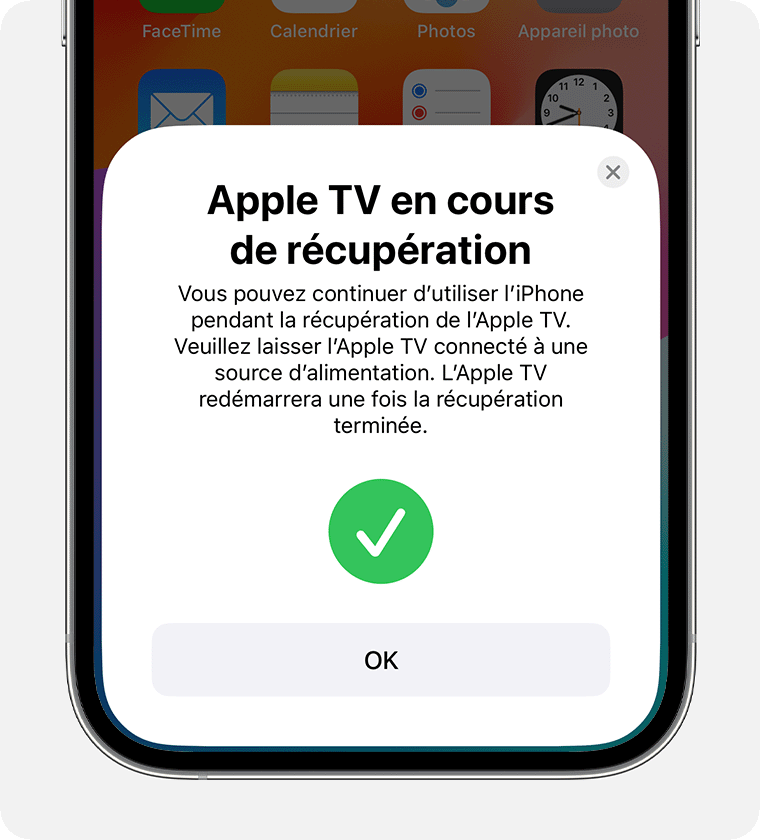 Notification Apple TV en cours de récupération sur iPhone