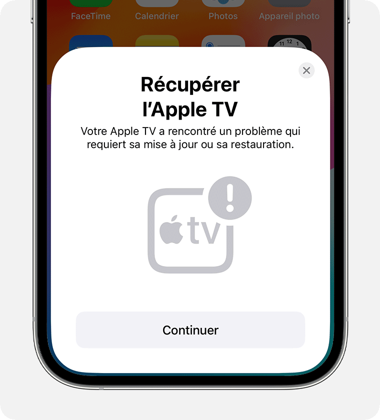 La notification Récupérer l’Apple TV sur iPhone