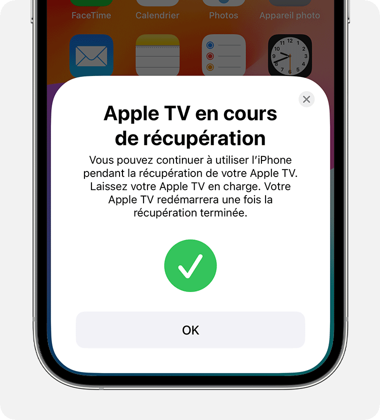 Notification « Apple TV en cours de récupération » sur l’iPhone