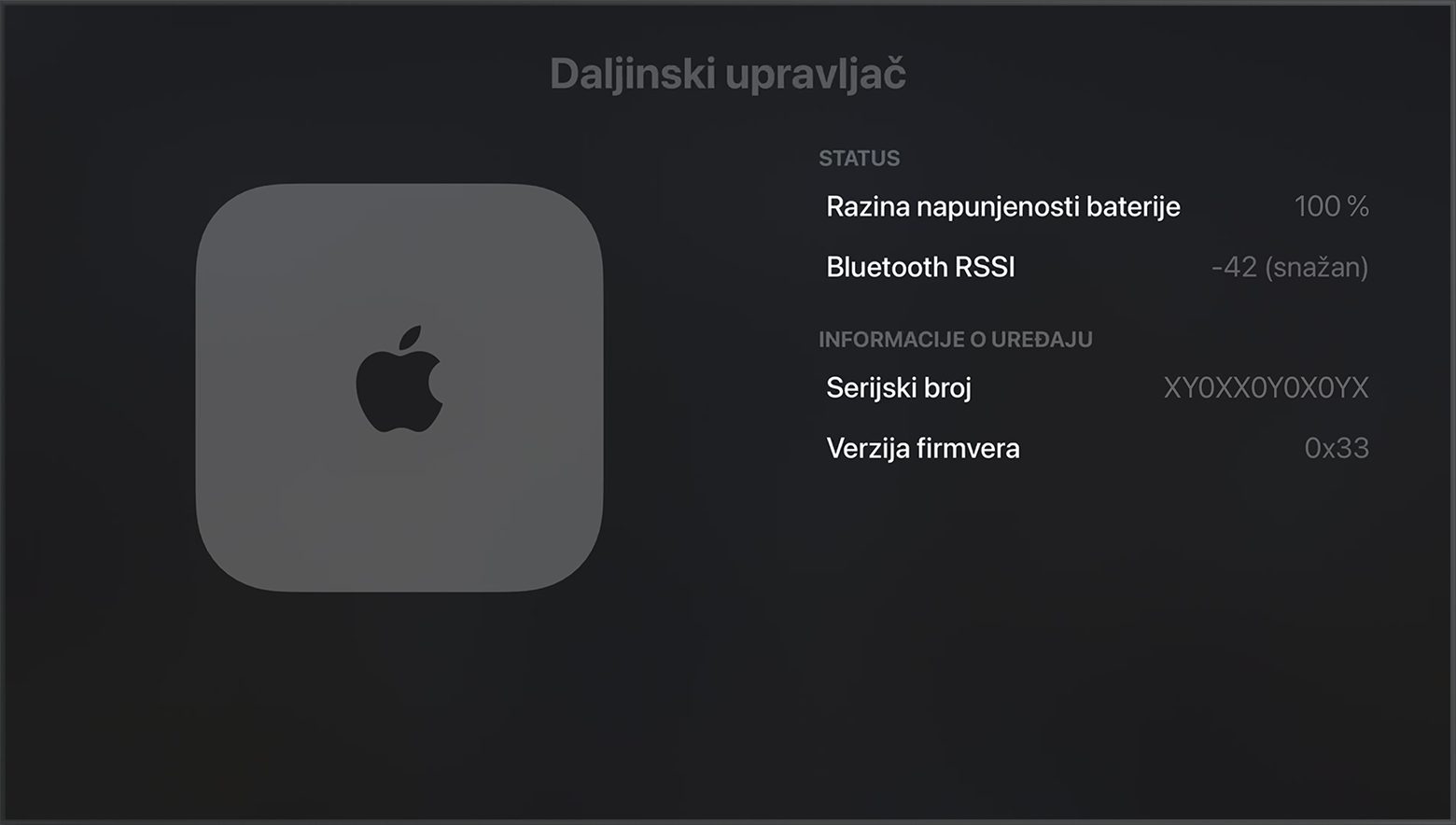 Bluetooth RSSI u Postavkama za Apple TV označava jačinu Bluetooth signala