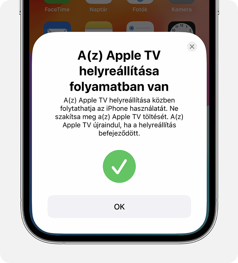 Az Apple TV helyreállítása folyamatban értesítés iPhone-on