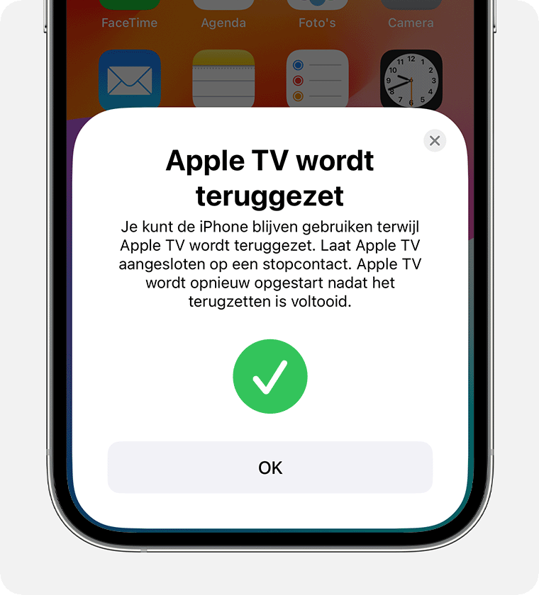 De melding 'Apple TV wordt teruggezet' op de iPhone