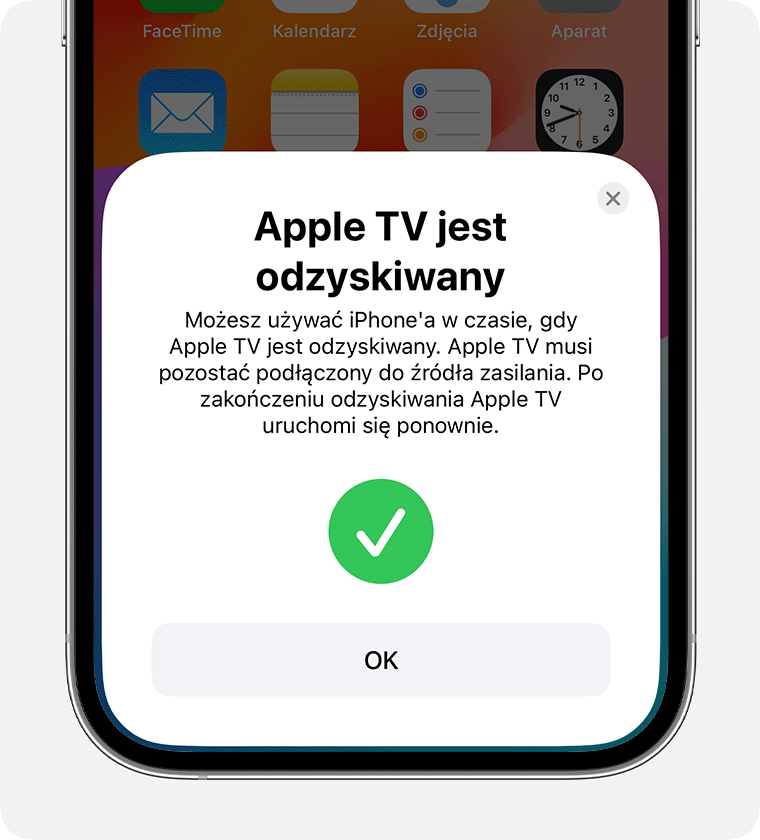 Powiadomienie na iPhonie o trwającym odtwarzaniu urządzenia Apple TV