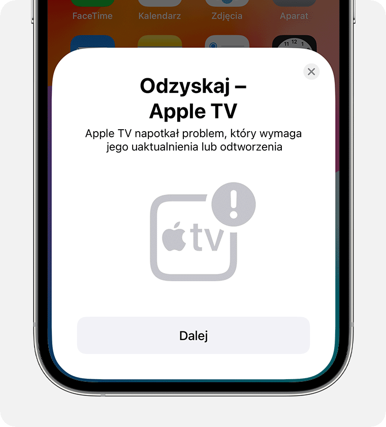 Powiadomienie o odtworzeniu urządzenia Apple TV na iPhonie