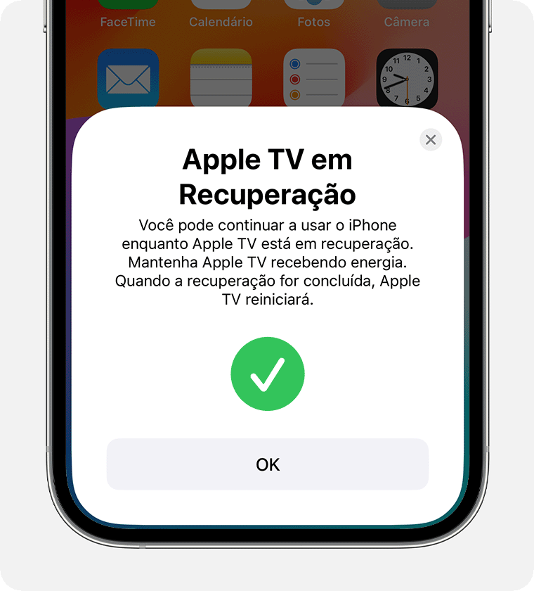 Notificação "Apple TV em Recuperação" no iPhone